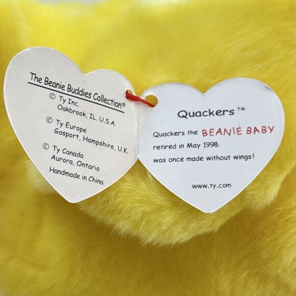 Quackers Duck Yellow Body Orange Beak Feet 1998 10" Vintage TY Beanie Buddy - Picture 8 of 11